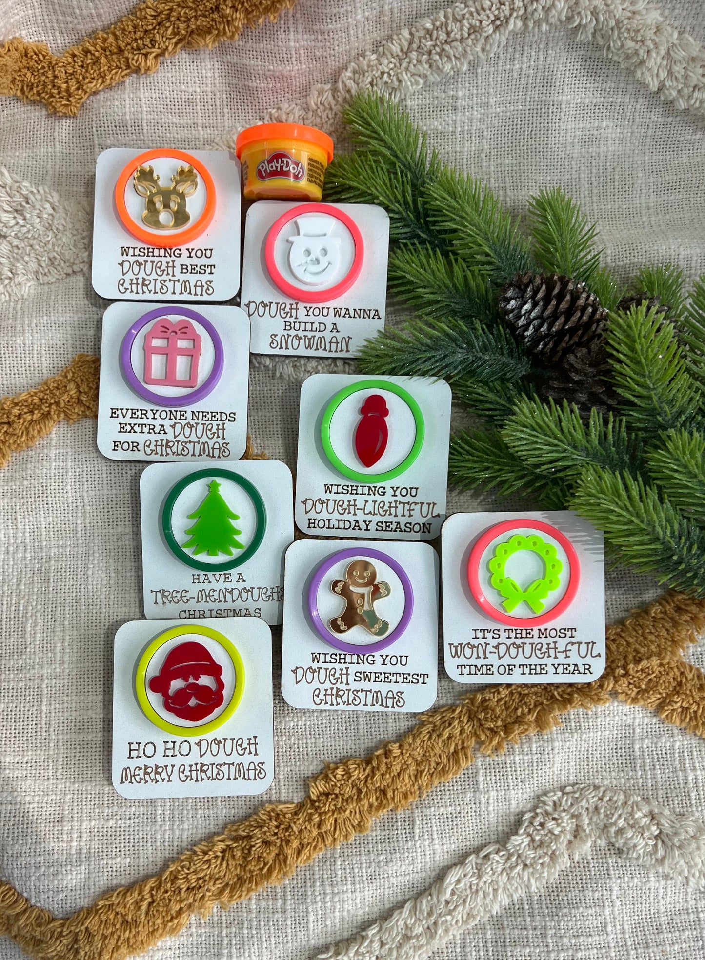 Cute Christmas Holiday Play Dough Cards with Shape Stamps