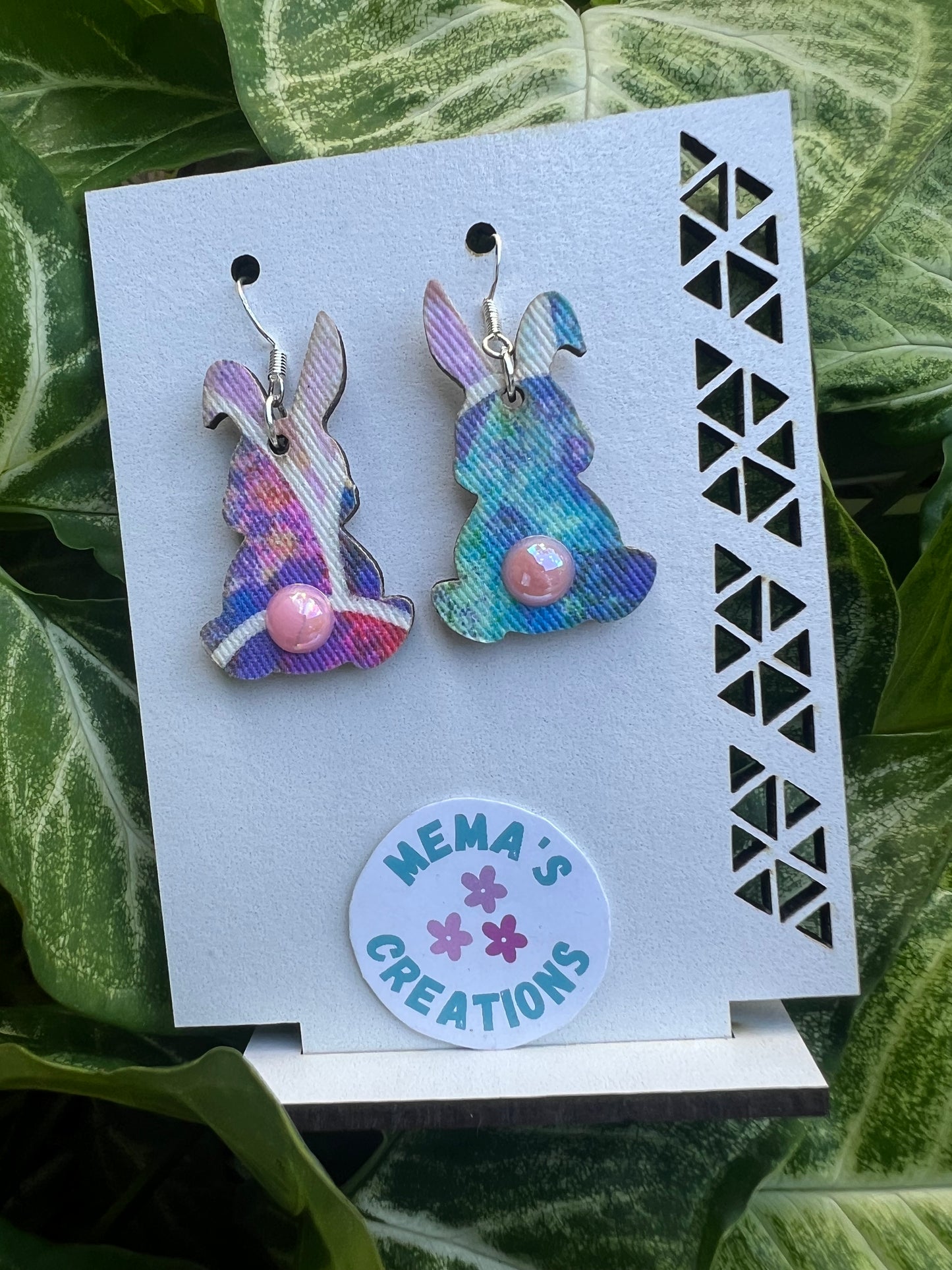 Easter Bunny Earrings with pink tail